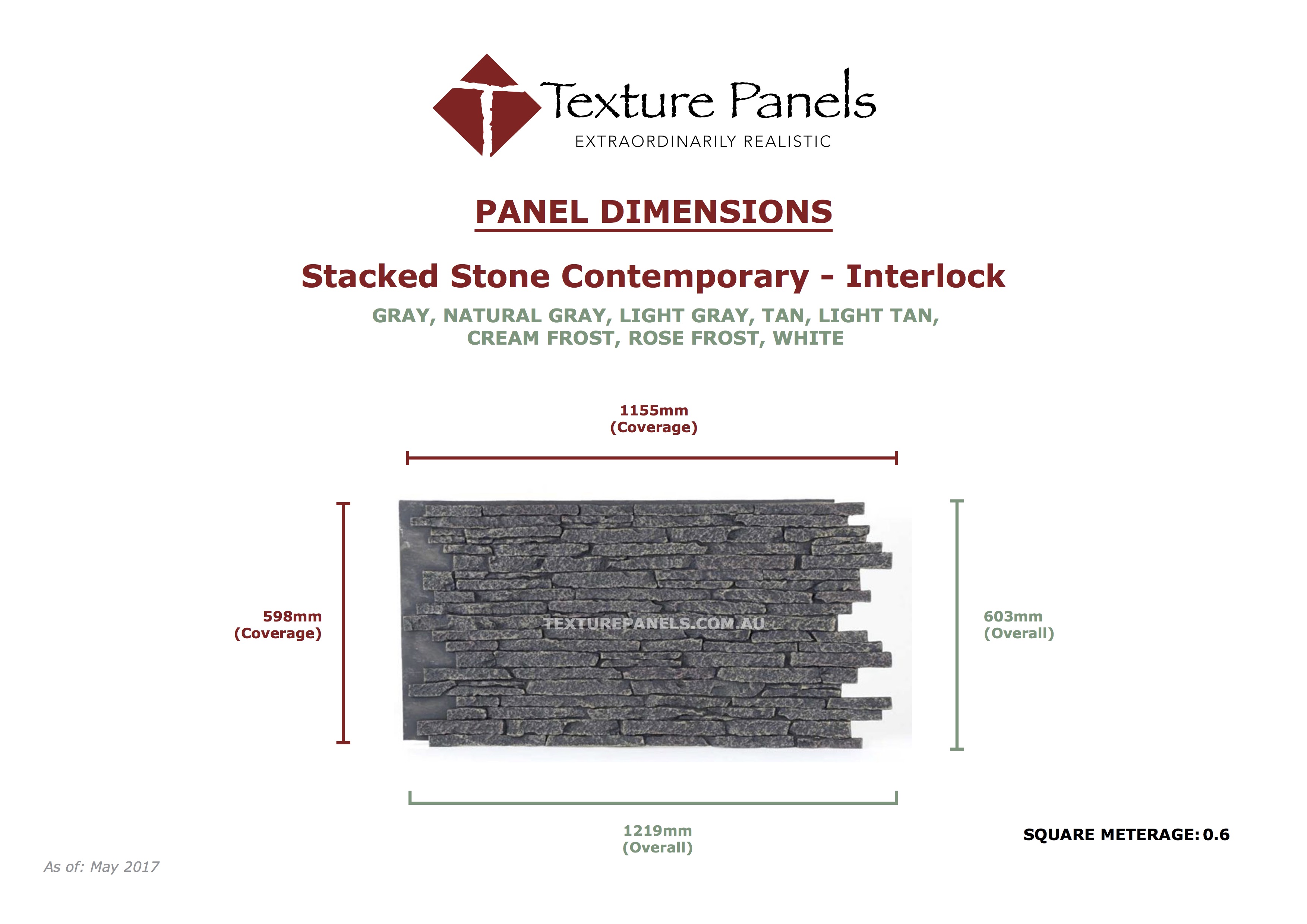 Stacked Stone Interlock - Primed/Unfinished Dimensions